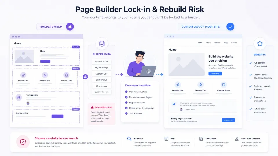 WordPress page builder lock-in and rebuild risk