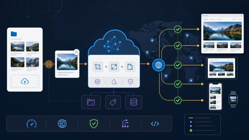 Cloudinary dashboard showing uploaded images with transformation URL examples