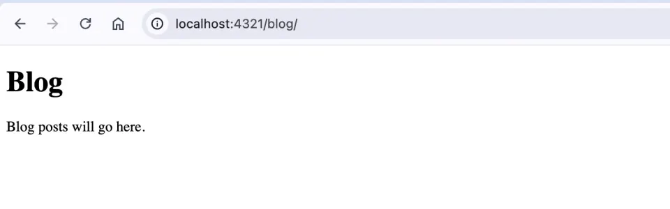 Browser preview of the Astro blog page running at localhost 4321 slash blog