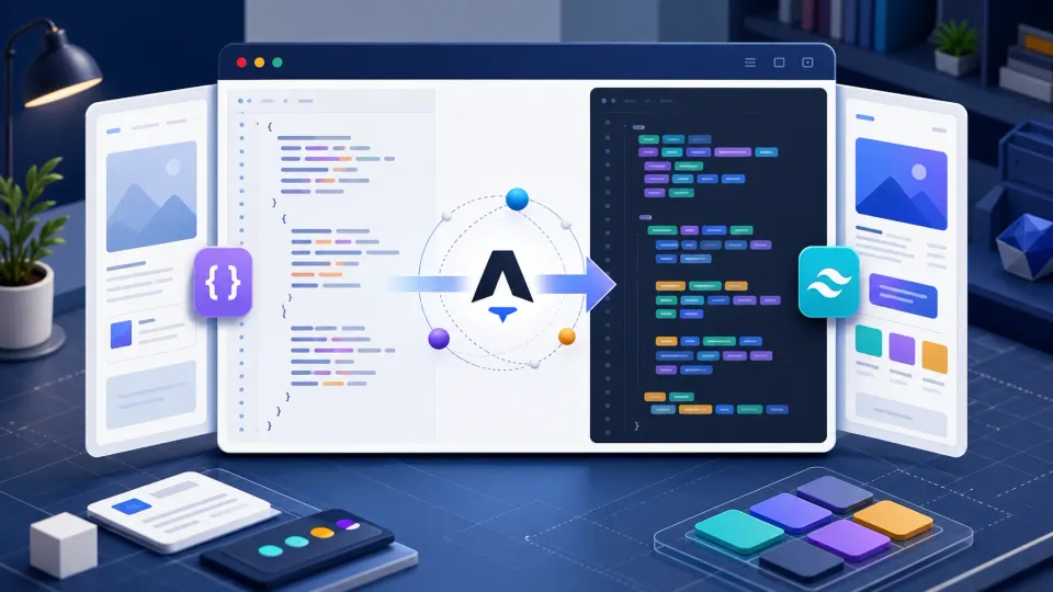 VS Code showing Astro component with Tailwind utility classes instead of a style tag
