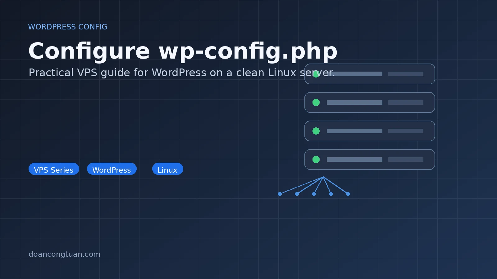 nano editor showing wp-config.php with database credentials and salts section