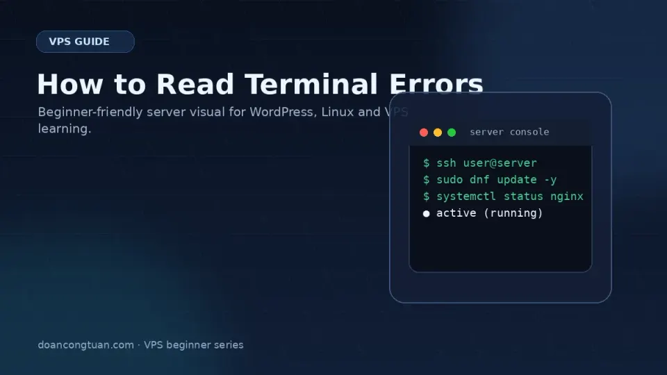 Terminal showing a red error message with the key parts highlighted — service name, file path, error description