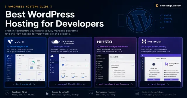 WordPress hosting comparison showing shared, managed, and VPS options