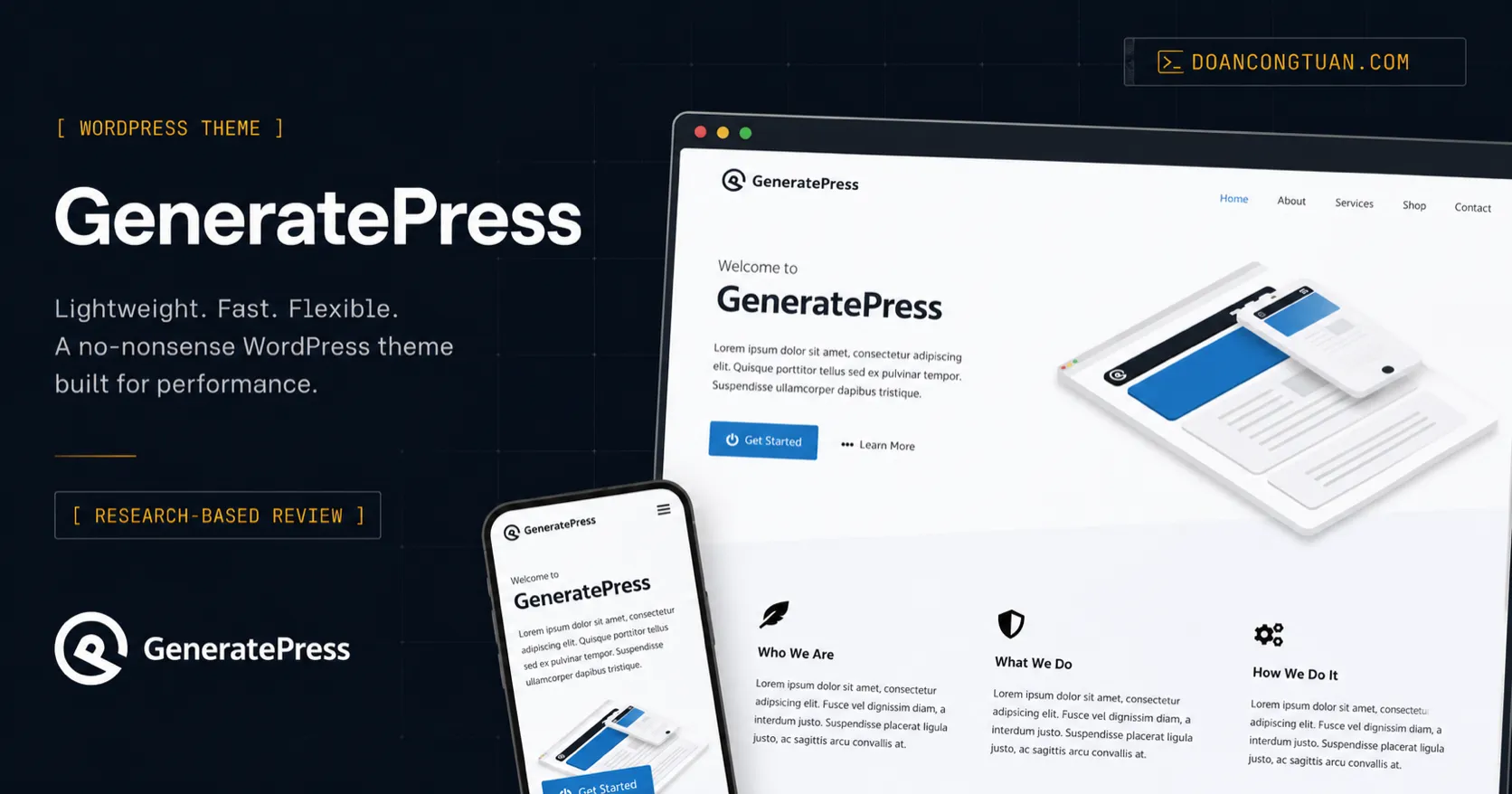 GeneratePress theme active on a clean WordPress site showing minimal interface