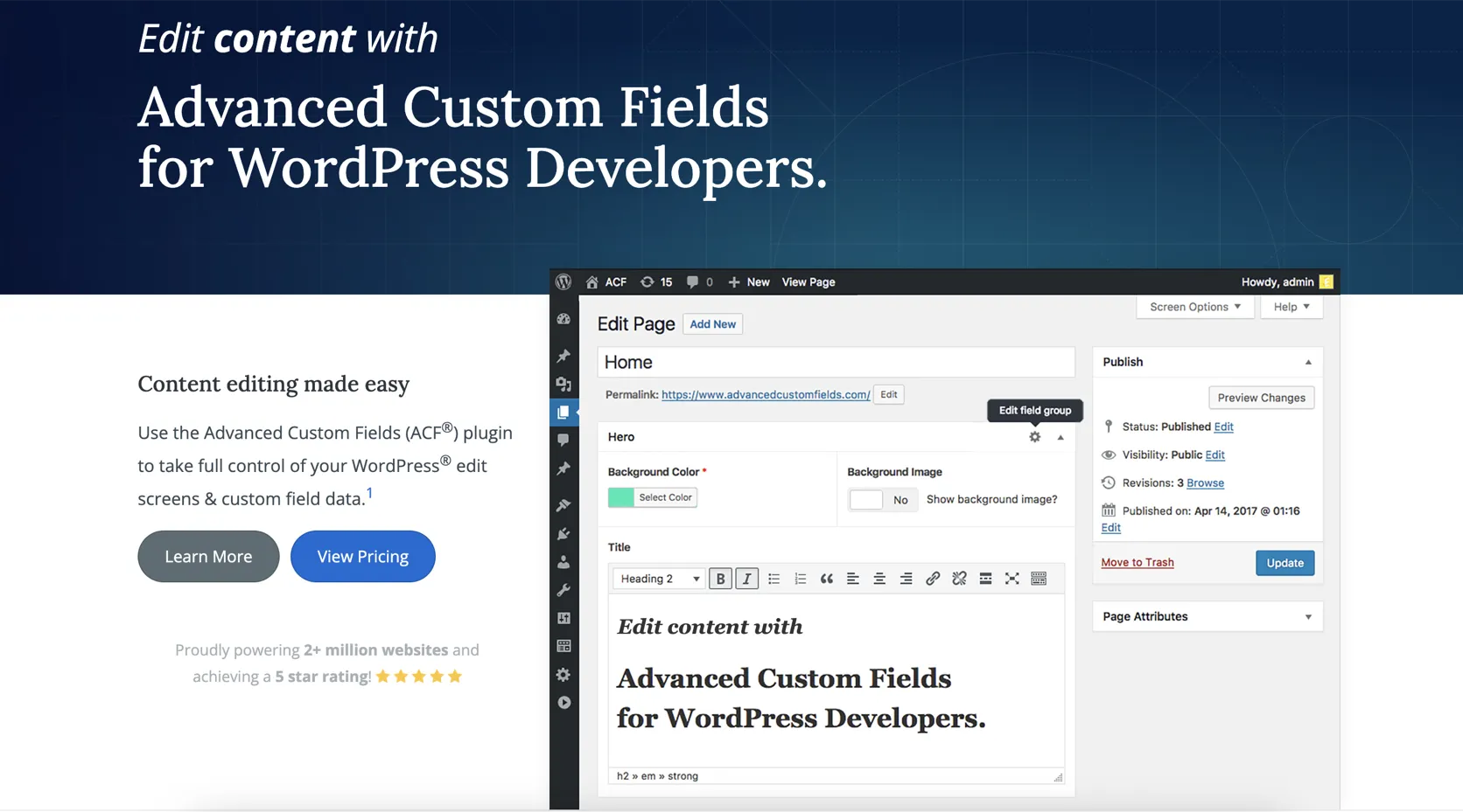 ACF Pro dashboard — actual interface screenshot
