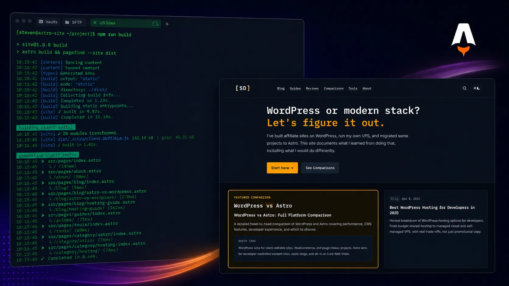 Astro dashboard — actual interface screenshot