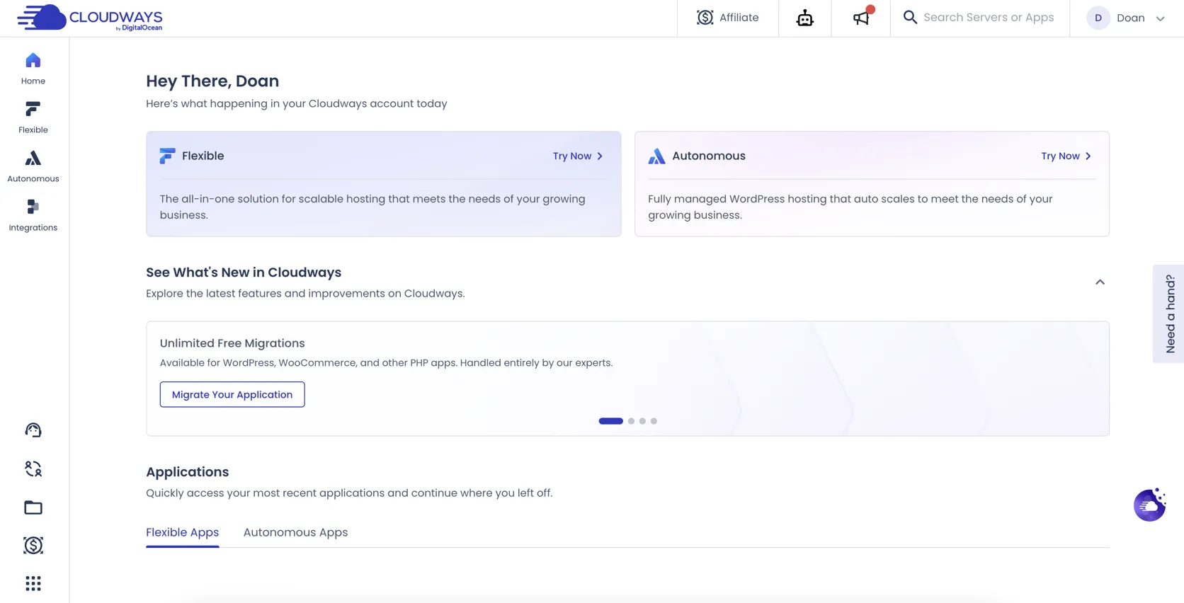 Cloudways dashboard — actual interface screenshot