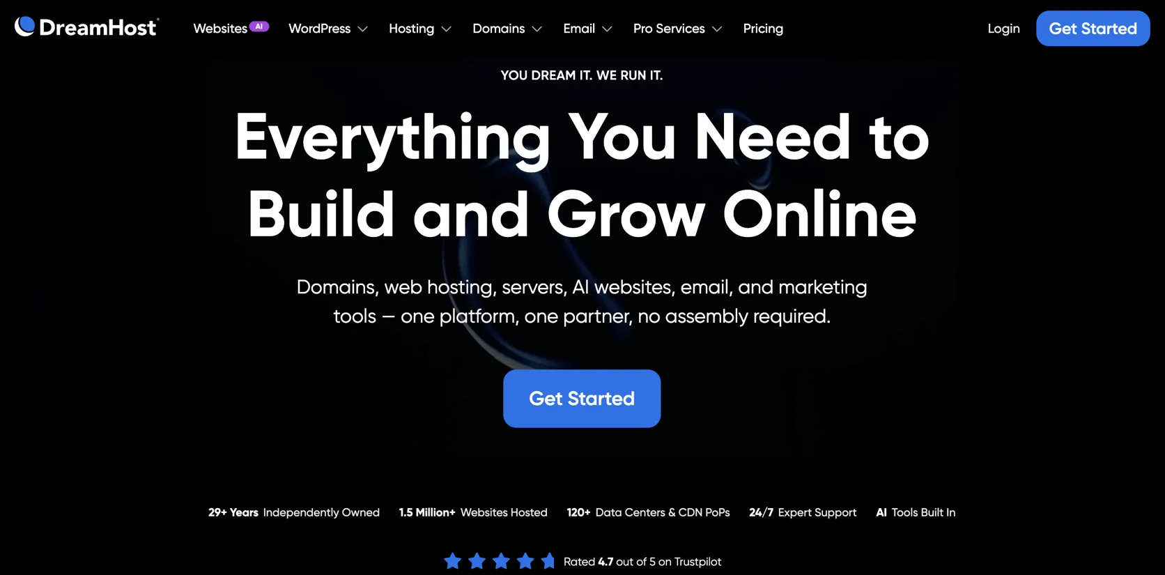 DreamHost dashboard — actual interface screenshot