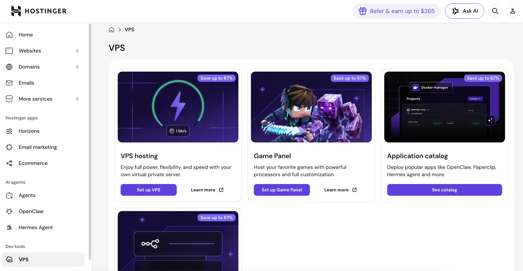Hostinger dashboard — actual interface screenshot
