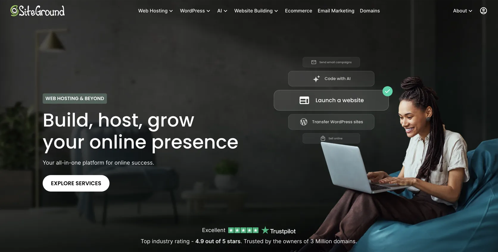 SiteGround dashboard — actual interface screenshot