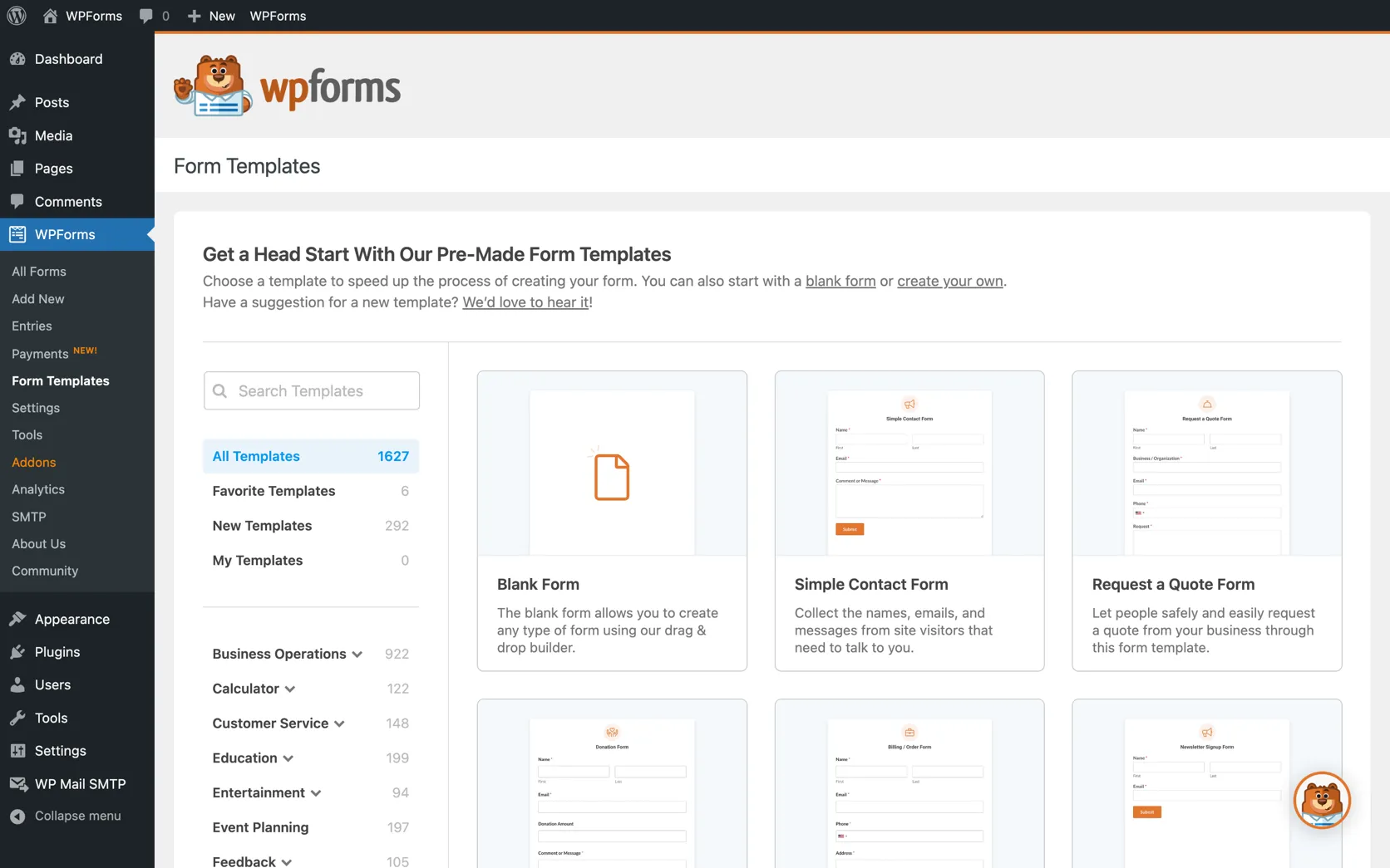 WPForms dashboard — actual interface screenshot
